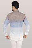 Panolu Kahve Mavi Geçişli Slimfit Keten Gömlek