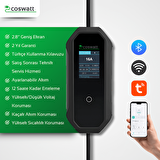 Coswatt Elektrikli Araç Taşınabilir Şarj Cihazı 3.5 kW / 16A / Tip-2 / Türkçe Menü / 2x16A Ev Tipi Fiş / 5m Kablo / 220V AC / Taşıma Çantası Dahil