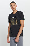 Standart Fit Normal Kesim %100 Pamuk Baskılı Bisiklet Yaka Tişört