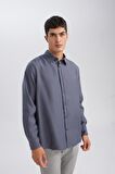DeFacto Relax Fit Polo Yaka Twill Modal Karışımlı Basic Düz Uzun Kollu Gömlek D3376AX24AUAR174