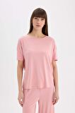 DeFacto Pijama Takımı Kısa Kollu Üst Esnek Belli Geniş Paça Altı-Fall in Love D8454AX25SPBR80