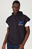 Loose Fit Kapüşonlu Kısa Kollu Pamuklu Sweatshirt
