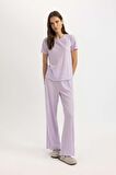 DeFacto Regular Fit Bisiklet Yaka Kısa Kollu Pijama Üstü-Fall in Love B6701AX24SPPR77