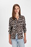 DeFacto Regular Fit Leopar Desenli Poplin Uzun Kollu Gömlek D3148AX24AUBK81
