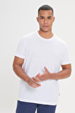 %100 Organik Pamuklu Erkek Beyaz Slim Fit Dar Kesim Bisiklet Yaka Tişört