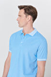 Erkek Çekmeyen Pamuklu Kumaş Slim Fit Dar Kesim Mavi Kıvrılmaz Polo Yaka Tişört