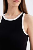 DeFacto Bodycon Vücudu Saran Basic Düz Fitilli Kaşkorse Kolsuz Midi Elbise D5302AX24HSBK81