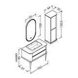 PIER 100 CM SİYAH LAVABOLU BANYO DOLABI VİZON / KAYIN  - BOY DOLAP DAHİL