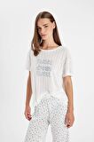 DeFacto Pijama Takımı Regular Fit Baskılı Kısa Kollu Üst Uzun Altı-Fall in Love C4992AX24HSER98