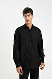 DeFacto %100 Pamuk Regular Fit Polo Yaka Oxford Basic Düz Uzun Kollu Siyah Gömlek A8028AX24AUBK81