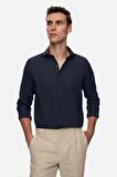 Ds Damat Slim Fit Lacivert İtalyan Yaka Armürlü Gömlek 2HF02ORT3185 2HF02ORT3185