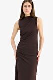 DeFacto Bodycon Vücudu Saran Yarım Balıkçı Yaka Basic Düz Tül Kolsuz Maxi Abiye Elbise C3519AX25SPBN267