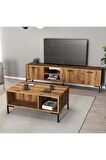 Mezza Set 1592-2082 Aurora 180 Cm Metal Ayaklı Tv Ünitesi + Aurora Orta Sehpa - Hat Rengi