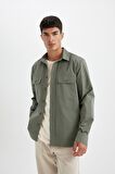 DeFacto Regular Fit Polo Yaka Basic Düz Pamuklu Uzun Kollu Gömlek D1060AX24AUKH496