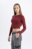 DeFacto Coool Fitted Bisiklet Yaka Basic Düz Crop Uzun Kollu Tişört C4469AX24SPBR182