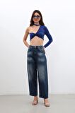 Kadın Yüksek Bel Skater Fit Jean Pantolon Lacivert