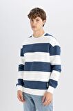 DeFacto Boxy Fit Bisiklet Yaka Çizgili Sweatshirt A9066AX24AUBE88