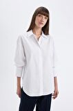 DeFacto Oversize Geniş Kalıp Basic Düz Poplin Uzun Kollu Gömlek D3152AX24AUWT34