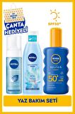 Nivea Sun Güneş Koruyucu Vücut Spreyi 200ml Spf50, Yüz Temizleme Köpüğü 150ml, Tonik 200ml, Çanta Hediye