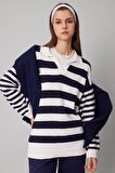 DeFacto Regular Fit Çizgili Polo Yaka Tesettür Tişört Tunik C2850AX24SPNV243