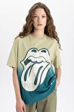 DeFacto Rolling Stones Oversize Geniş Kalıp Bisiklet Yaka Kısa Kollu Tişört C3770AX24SMKH447