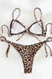 Angelsin Leopar Desenli Belden Ayarlı Tasarım Bağlamalı Bikini Altı