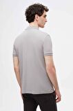 D'S Damat Regular Fit Gri Pike Dokulu %100 Pamuk Kıvrılmaz Polo Yaka Nakışlı T-Shirt 4HC14ORT51000