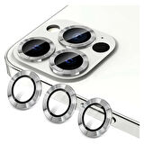 Apple iPhone 12 Pro Max Kamera Koruyucu Lens Mercek Metal Çerçeveli 3lü Set Gümüş Gri Silver
