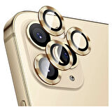 Apple Uyumlu iPhone 12 Pro Max Kamera Koruyucu Lens Mercek Metal Çerçeveli 3lü Set Gold Altın
