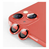 Apple iPhone 13 Mini Kamera Koruyucu Lens Mercek Metal Çerçeveli 2li Set Kırmızı Red