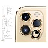 Apple iPhone 13 Pro Kamera Koruyucu Lens Mercek Metal Çerçeveli 3lü Set Gold Altın