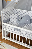 Ahşap Beşik Anne Yanı Beşik Beyaz) 60x120 - Gri Balina Uyku Seti Yatak