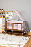 Ahşap Beşik Anne Yanı Beşik Ceviz 60x120 Pembe Yıldız Uyku Seti Yatak