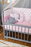Ahşap Beşik Anne Yanı Beşik Gri 60x120 Pembe Yıldız Uyku Seti Yatak