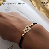 Soğuk ve Şık Siyah Örgülü 14 Ayar Altın Plakalı ve Kuş Figürlü Ocak Bilekliği