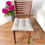 4 Adet Krem Desenli Pofidik Su ve Leke İtici Bağcıklı Sandalye Minderi 40x40 cm