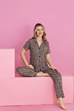 LEOPAR DESENLİ DÜĞMELİ PİJAMA TAKIMI