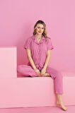 PEMBE DESENLİ DÜĞMELİ PİJAMA TAKIMI