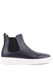 Shoetyle - Lacivert Hakiki Deri Kadın Chelsea Bot - 6929