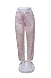 Likralı Kurdele Bel Detaylı Baskılı Cepsiz Kadın Pijama Altı1003
