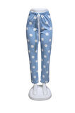 Likralı Kurdele Bel Detaylı Baskılı Cepsiz Kadın Pijama Altı1005