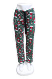 Likralı Kurdele Bel Detaylı Baskılı Cepsiz Kadın Pijama Altı1012