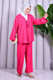 Bağcık Detaylı Pantolonlu Kimono Takım