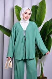 Bağcık Detaylı Pantolonlu Kimono Takım
