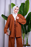 Bağcık Detaylı Pantolonlu Kimono Takım
