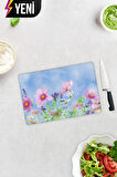 Cam Kesme Tahtası - Cam Kesme Tablası | Menekşe Desenli | 20cm x 30cm