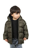 Erkek Çocuk Haki Polarlı Kürklü Kapüşonlu Su Geçirmez Rüzgara Dayanıklı Şişme Kışlık Mont Kaban