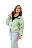 Kadın Su Yeşili Kapüşonlu Su Ve Rüzgar Geçirmez Oversize Yağmurluk - Rüzgarlık