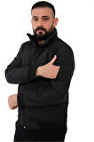 Erkek Siyah Astarlı Dik Yaka Mevsimlik Su Ve Rüzgar Geçirmez Mont