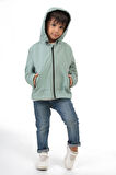 Erkek Çocuk Mint Yeşili Astarlı Su Ve Rüzgar Geçirmez Kapüşonlu Çift Fermuarlı Yağmurluk